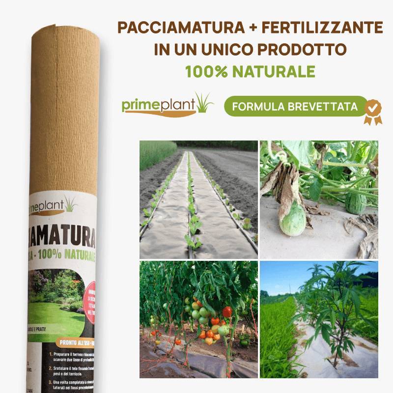 TELO PER PACCIAMATURA BIODEGRADABILE IN CARTA DRENANTE PER ORTO // FORMULA BREVETTATA ARRICCHITO CON FERTILIZZANTE 100% NATURALE